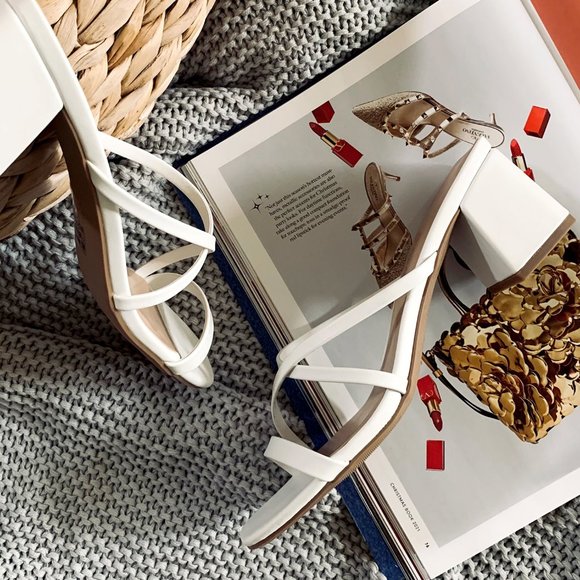 New🔥 White Crisscross Strap Low Block Heel Slide Sandal Square Open Toe Slip-On - Picture 2 of 6